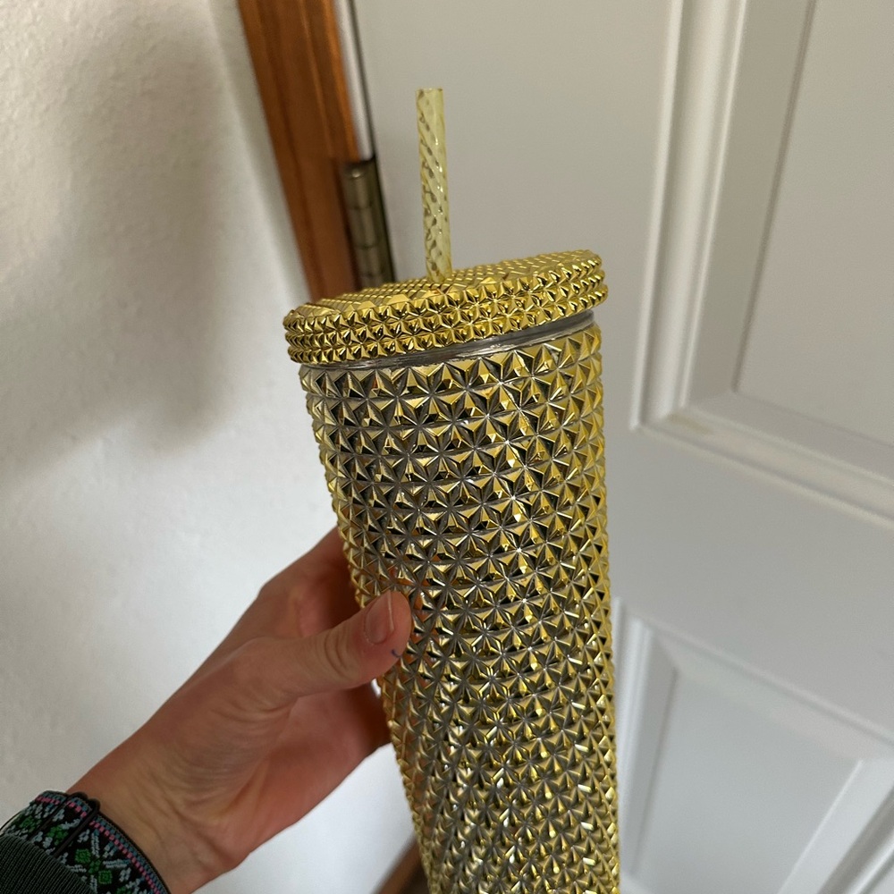 Gold Studded Reusable Tumbler with Straw